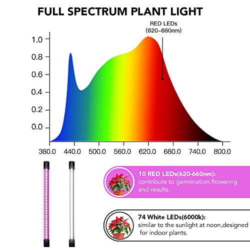 t5 full spectrum grow light bulbs GooingTop LED Grow Light,6000K Full Spectrum Clip Plant Growing Lamp with White Red LEDs for Indoor Plants,5-Level Dimmable,Auto On Off Timing 4 8 12Hrs